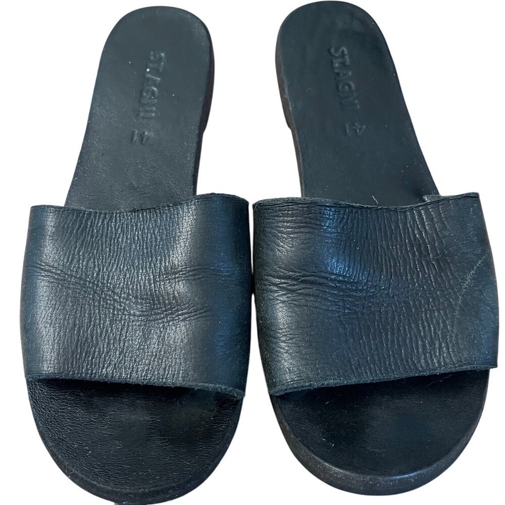 St. Agni Black Leather Slide Sandals
